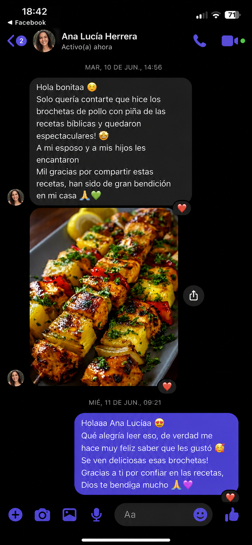 Mensaje real de Ana Lucía Herrera sobre las brochetas de pollo con piña